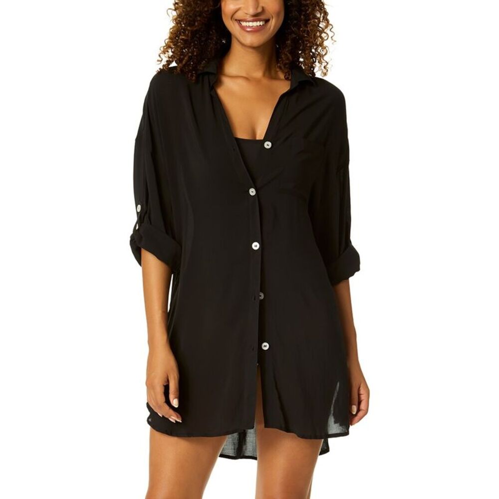 Anne Cole Womens Mid Length Shirttail Button Down Top